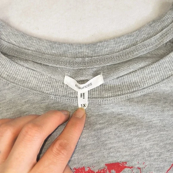 Womens Heather Gray Daisy Floral Graphic Sweatshirt Plus 1X Raglan Exposed Seam - Picture 3 of 8